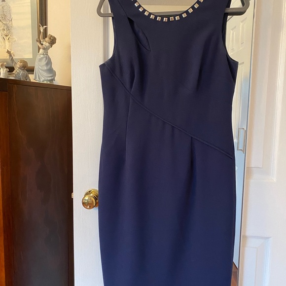 Adrianna Papell Navy cut out silver studded embellished dress - Picture 5 of 13
